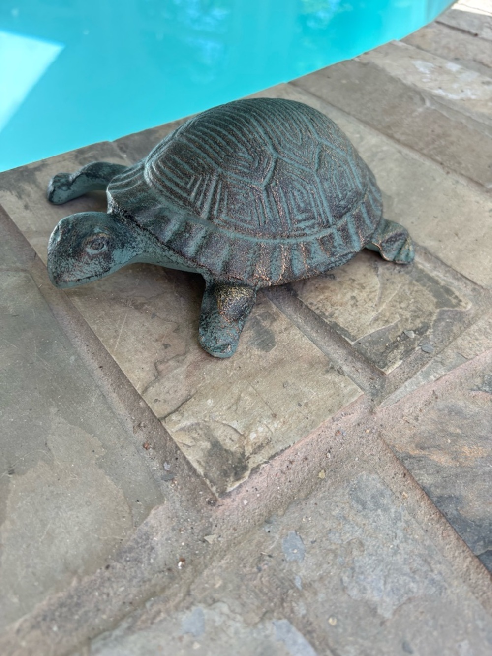 Cast Iron Turtle Figurine - Green Patina